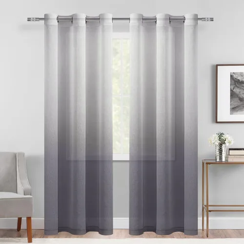 Vista 57 de DWCN Cortinas Transparentes Ombré - Cortinas de Lino Sintético con Gradiente Semi Voile con Ojales en la Parte Superior para Dormitorio y Sala