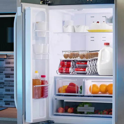 Vista 5 de Sorbus Organizador de latas de soda para refrigerador y soporte para huevos para refrigerador, 1 dispensador apilable para latas con capacidad
