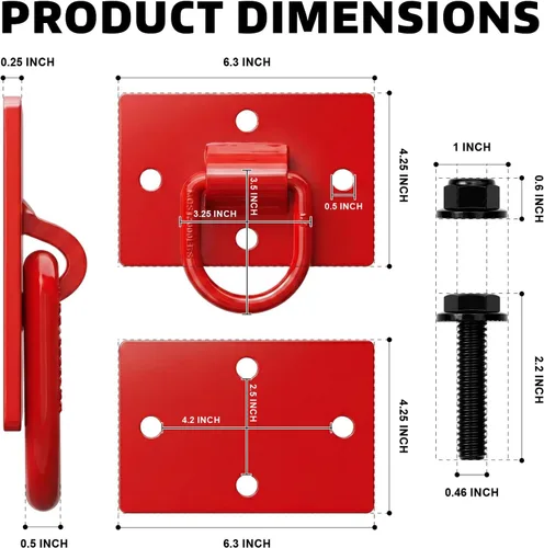 Vista 4 de AUTOBOTS Anillos en D de 1/2 pulgada para remolques de alta resistencia, anclaje de amarre de remolque, máximo 12,000 libras, incluye accesorios