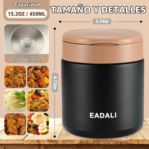 Vista 2 de Eadali Tarro de comida para niños de 15.2 onzas para comida caliente, contenedor de almuerzo aislado al vacío con interior de acero inoxidable 316