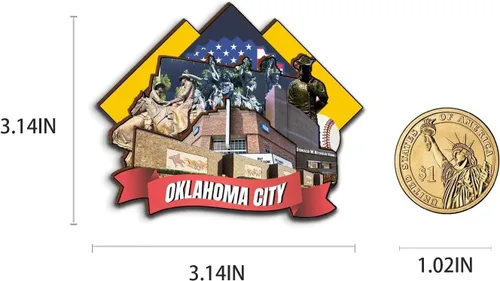Vista 3 de Imán de madera para nevera de Oklahoma City Oklahoma, Estados Unidos, monumentos 3D, recuerdos coleccionables, decoración hecha a mano, 2