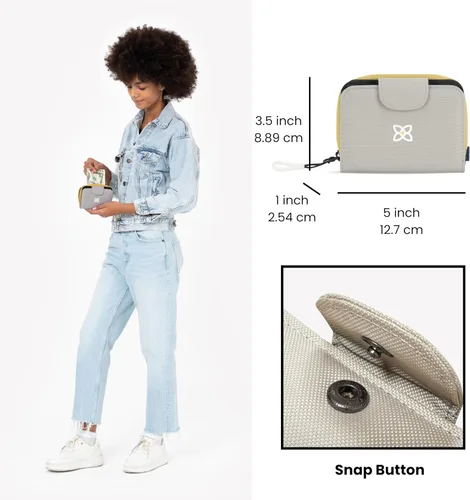 Vista 24 de Sherpani Barcelona, pequeña cartera de nailon plegable con bolsillo con cremallera para mujer, bolsa de viaje, protección RFID