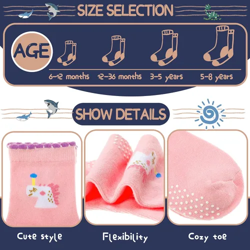 Vista 4 de Calcetines de algodón antideslizantes para bebés y niñas pequeñas calcetines de regalo de algodón con diseño de unicornio a rayas