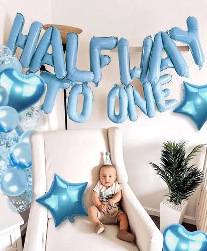Vista 2 de JeVenis Globos de Mitad Camino a Uno para Cumpleaños de 1/2 Año, Decoraciones de Cumpleaños de Mitad Camino a Uno (azul)