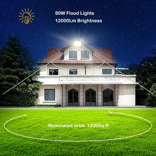 Vista 4 de Paquete de 2 luces de inundación LED de 80 W, IP66 impermeables para exteriores, luz blanca de 6000 K, focos de seguridad para patio, jardín, patio