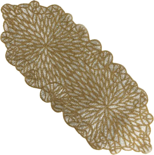 Vista 13 de CLEENTABLE Camino de mesa decorativo con cuentas de 36 pulgadas, diseño floral hecho a mano con respaldo de poliéster duradero para comedor, mesa