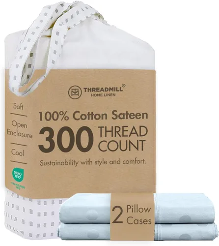Vista 40 de Threadmill Juego de fundas de almohada tamaño king de 2 piezas - 100% algodón puro de 300 hilos, tejido de satén beige - Fundas de almohada ultra