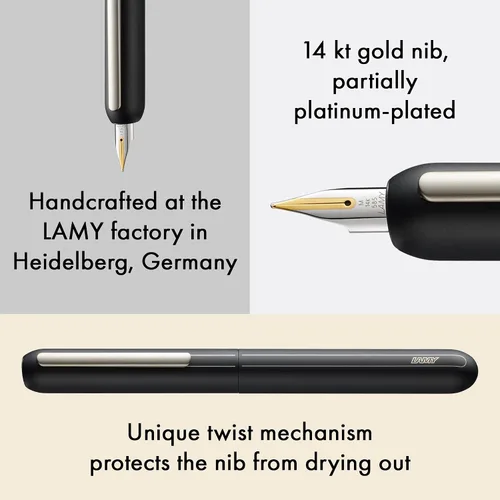 Vista 4 de Lamy diálogo negro – pluma estilográfica sin tapa con mecanismo de giro – Pluma de oro de 14 kt, parcialmente chapado en platino & en tamaño M