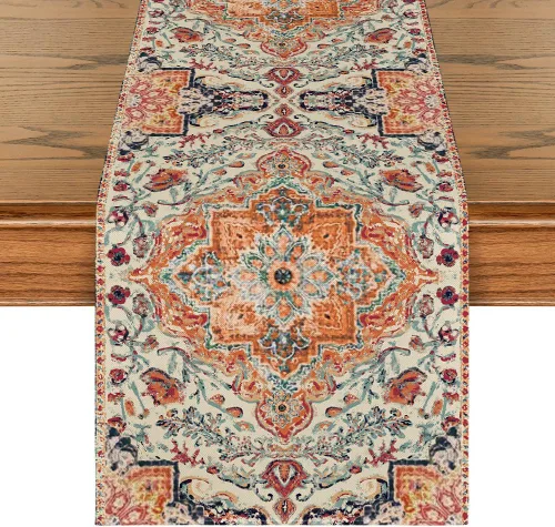 Vista 13 de Artoid Mode Camino de Mesa Estilo Boho Bohemia Naranja, Decoración Mágica de Otoño para Cocina y Comedor de Estilo Rústico y Granja, para Decoración