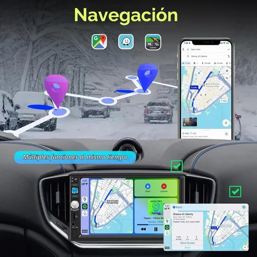 Vista 3 de Apple CarPlay inalámbrico y Android Auto, estéreo de coche doble DIN - Pantalla táctil IPS de 7", 1024*600, radio de coche FM, Bluetooth 5.2, 180W