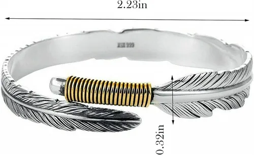 Vista 2 de Beccalame Silver Feather Bracelet Lucky Hope Cuff Jewelry Simple Retro For Women Men