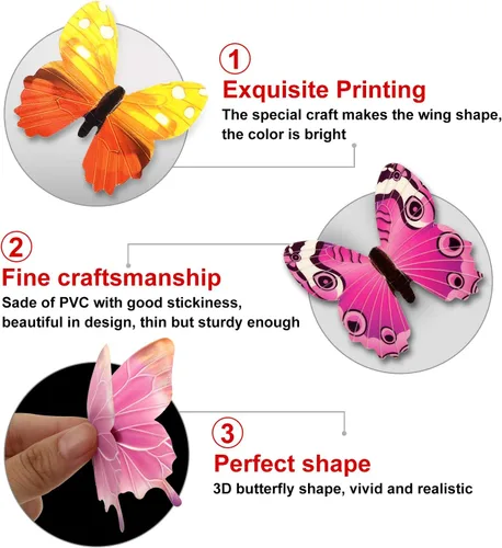 Vista 5 de 48 calcomanías de mariposa 3D que brillan en la oscuridad, decoración de Luminoso, extraíble, multicolor, material de PVC, decoración de pared y 48