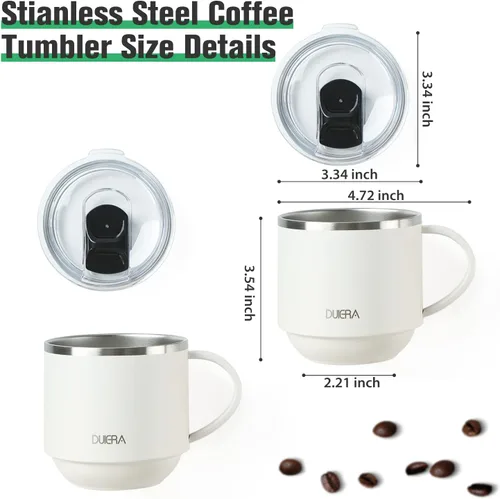 Vista 5 de DUIERA - Tazas de café de viaje de 12 onzas, tazas de agua aisladas portátiles con tapa y asa, taza de café de acero inoxidable, para café helado