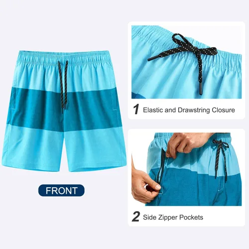 Vista 4 de HODOSPORTS Mens Swimsuit Trunks 7" Quick-Dry Swim Shorts with Compression Liner and Zipper Pockets
