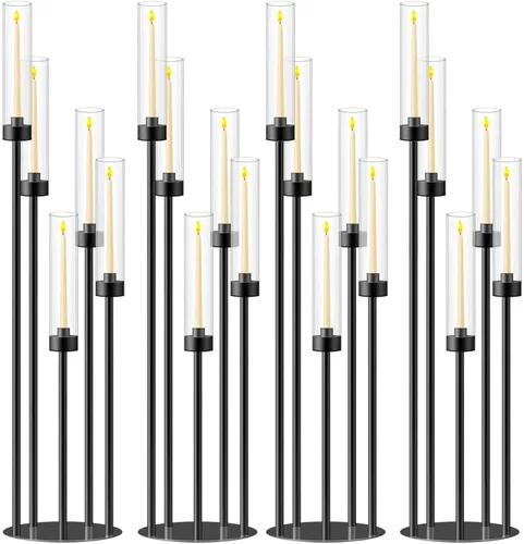 Vista 13 de Centros de mesa de candelabro negro de 35 pulgadas, 10 piezas, para mesas, 5 brazos, centros de mesa de boda para decoraciones