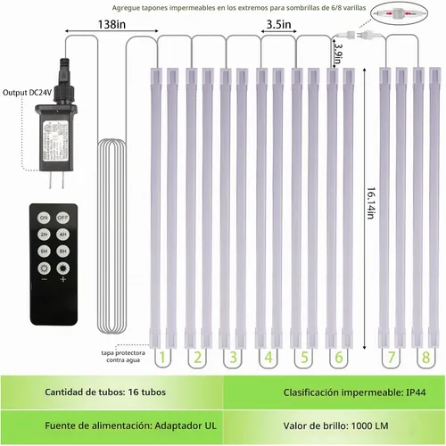 Vista 6 de Luces de sombrilla de patio al aire libre, 1000 lúmenes 15 W LED blanco cálido, impermeable con temporizador regulable, luz de poste de sombrilla