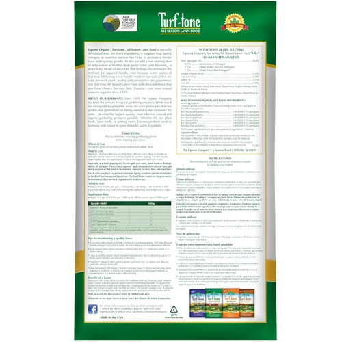 Vista 2 de Espoma Turf-Tone - Alimento orgánico para todo el año con hierro y fórmula exclusiva de bio-tono, alimentación de liberación lenta de larga duración