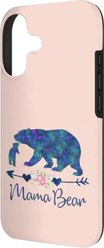 Vista 2 de Teal Blue Purple Floral Mama Bear and One Cub Light Pink Case for iPhone 17