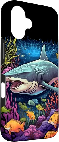 Vista 3 de iPhone 16 Tiger Shark Sea Ocean Underwater Shark Lover Case