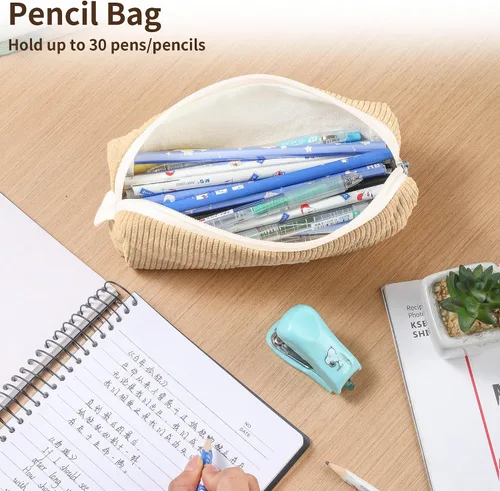 Vista 5 de Bolsa para Lápices Estuche para Bolígrafos, Organizador Pequeño de Pana Suave para Lápices con Cremallera, Lindo Estuche para Lápices Artículos