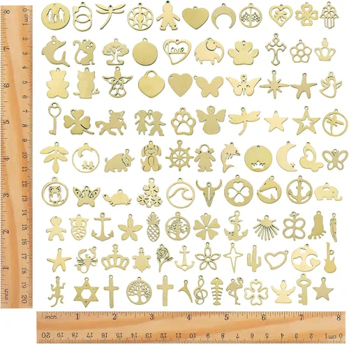 Vista 2 de Ornaland 100 dijes de acero inoxidable con formas mixtas para aretes, collares, pulseras, joyería