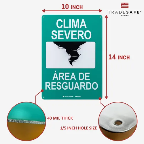 Vista 3 de TRADESAFE Letrero de área de refugio para clima severo – Clima Severo, Área De Resguardo Español, Instalación Rápida, Reflectante de Luz, Resistente