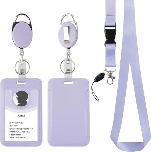 Vista 23 de Soporte retráctil para tarjetas de identificación con cordón separable, carrete de credencial resistente, llavero desmontable, soporte para tarjetas