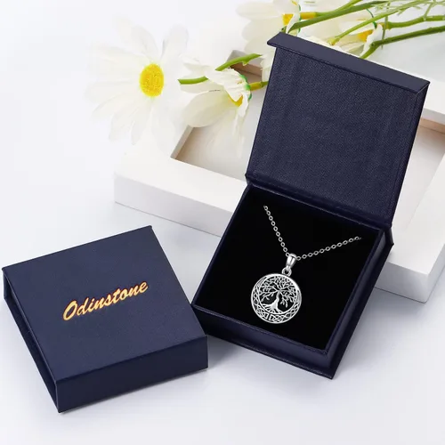 Vista 7 de Odinstone Collar de árbol de la vida, colgante de plata de ley para mujer, collar de árbol genealógico, joyería para mamáesposaabuela
