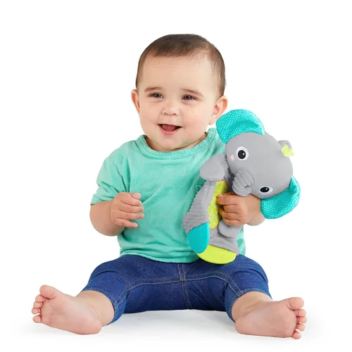 Vista 2 de Bright Starts Snuggle & Teethe - Juguete de peluche para dentición sin BPA con sonido crujiente para bebé - Elefante