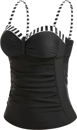 Vista 2 de Talisea Top de tankini con aros para mujer, solo control de abdomen, parte superior de traje de baño push up, sin parte inferior