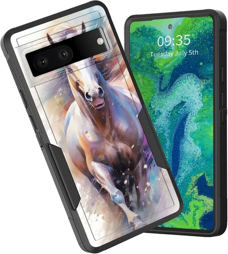Vista 97 de Funda para Pixel 6A, funda híbrida de doble capa resistente a prueba de golpes de policarbonato duro de silicona suave TPU para Google Pixel 6A