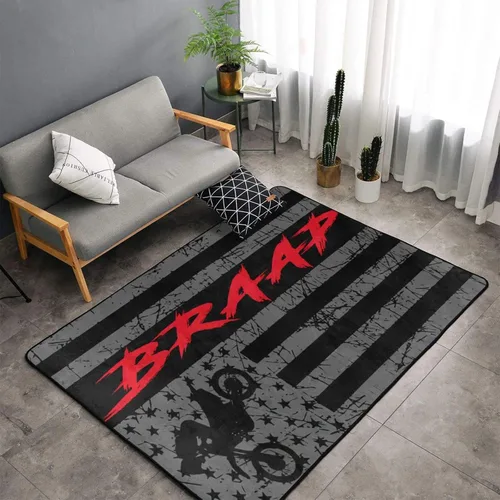 Vista 3 de Alfombra antideslizante de motocross con bandera estadounidense, 60 x 39 pulgadas, ultra suave, mullida para exteriores/interiores, alfombra grande