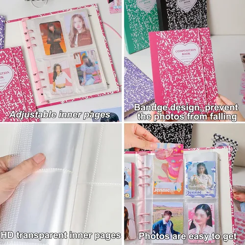 Vista 6 de Carpeta A5 Kpop - Álbum de tarjetas fotográficas con 20 fundas interiores de 3 pulgadas para álbum de fotos en hojas sueltas, recargable, 6 anillos