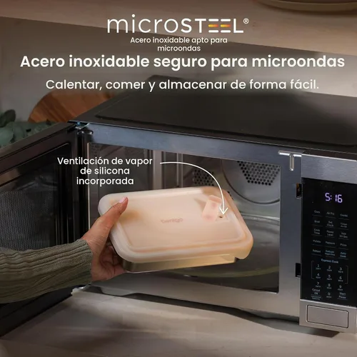 Vista 2 de Bentgo MicroSteel Heat & Eat - Contenedor de acero inoxidable a prueba de fugas Microwave-Safe, Airtight, Easy to Clean, Lightweight Food Storage