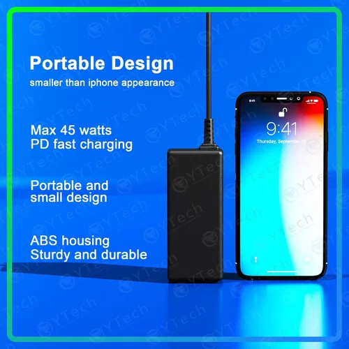 Vista 7 de Cargador USB C tipo C de 45 W, adaptador de corriente de carga rápida para laptop, ampliamente compatible con HP, Dell, Lenovo, Acer, Asus, Samsung