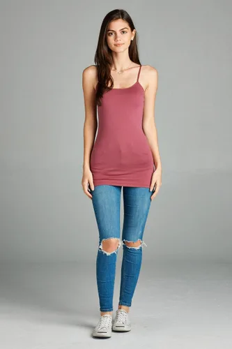 Vista 366 de Emmalise Camisola larga casual básica para mujer, con tirantes ajustables, top en capas