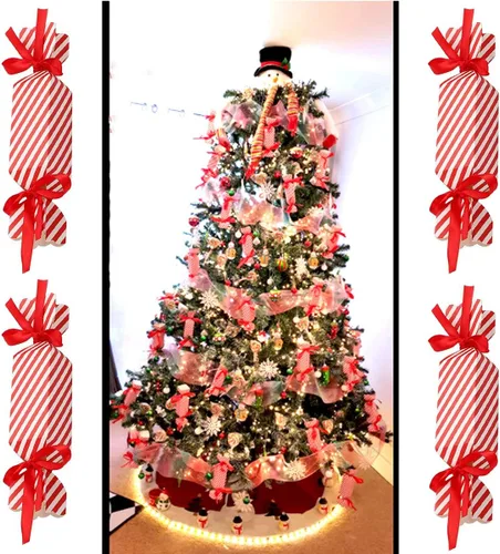 Vista 6 de DARENYI 50 cajas de dulces de Navidad, cajas vacías para dulces con cinta roja pequeñas cajas de dulces para dulces, chocolate, cajas de regalo