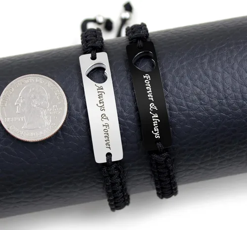 Vista 8 de Pulsera de pareja para hombres y mujeres, de acero inoxidable blanco y negro, grabada, joyería de amor para esposa, marido, 2 pulseras tejidas a