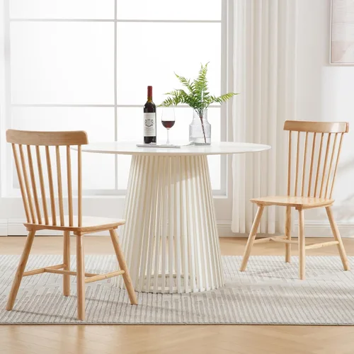 Vista 16 de Kmax Juego de 4 sillas de comedor vintage, sillas Windsor con patas de madera maciza, estilo campestre, nogal Nuez