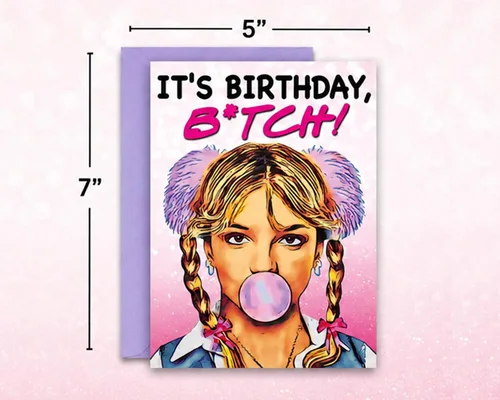 Vista 4 de It's Birthday B*tch Britney Pop Inspired Parody - Tarjeta de cumpleaños divertida de 5 x 7 pulgadas con sobre