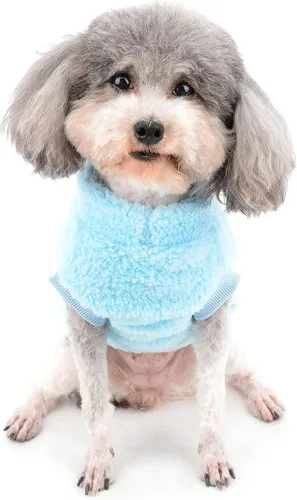Vista 6 de Zunea Suéter de forro polar para perro, abrigo cálido de invierno para perros pequeños, ropa suave y mullida para cachorros con anillo en D para Azul