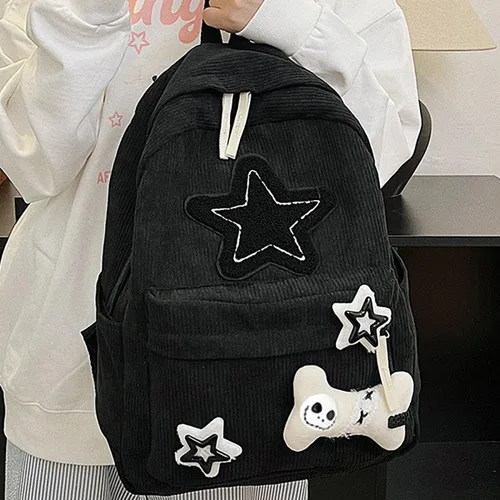 Vista 4 de Mochila moderna Y2K Stars Linda mochila estética para laptop universitaria, mochila casual de viaje para adolescentes (negro)