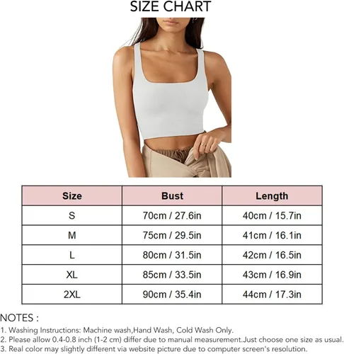 Vista 2 de TOPINCN Camiseta corta básica de punto para mujer, con cuello cuadrado, elástica, ajustada