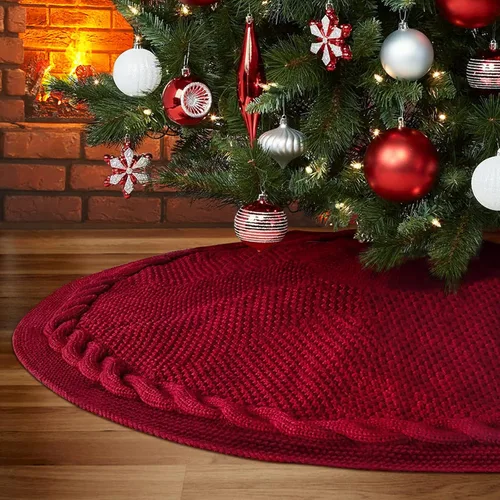 Vista 9 de yuboo - Falda de árbol de Navidad de 48 pulgadas, rojo burdeos, falda de árbol de Acción de Gracias y Navidad de punto, falda rústica para árbol