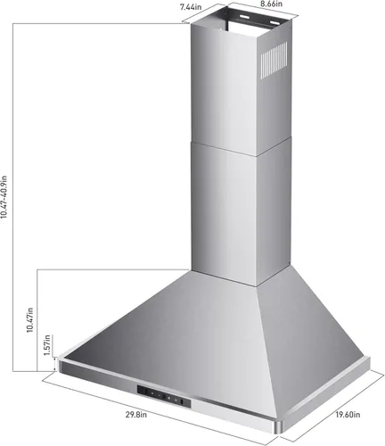Vista 12 de 30inch Wall Mount Range Hood, 900CFM Stainless Steel Kitchen Hood