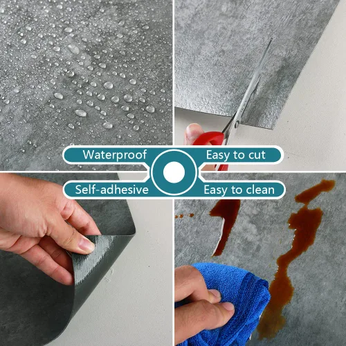 Vista 9 de VEELIKE – Azulejos de despegar y pegar de 12"x12" de concreto gris envejecido, azulejos de vinilo impermeables autoadhesivos removibles grises