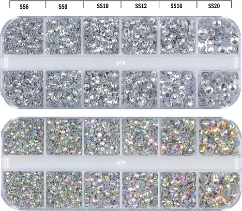 Vista 2 de Massive Beads Más de 9500 diamantes de imitación termoadhesivos redondos de vidrio con parte trasera plana para hacer tú mismo con 1 pinza y 1 12