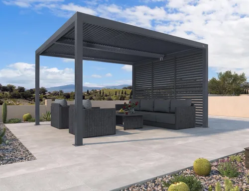 Vista 45 de PURPLE LEAF - Pérgola con listones de 10 x 12 pies, sistema de drenaje 94AS para patio, color gris Premium All-Aluminum Rustproof Build, Modern