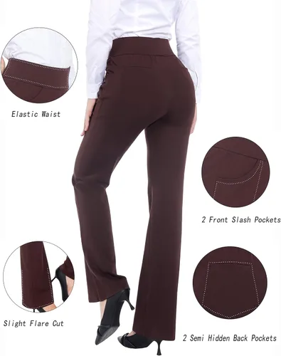 Vista 4 de ZTN Pantalones de vestir de cintura alta para mujer, con control de abdomen, para trabajo, negocios, casual, oficina, con 4 bolsillos
