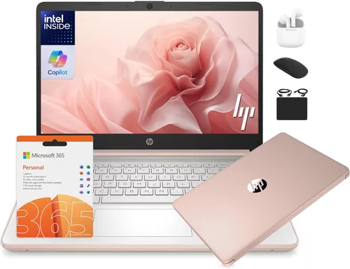 Vista 11 de HP 14 Laptop Student Business 2025 Flagship Computer, Copilot de IA, CPU Intel de 4 núcleos de 13ª generación, 16GB de RAM, 628GB de almacenamiento
